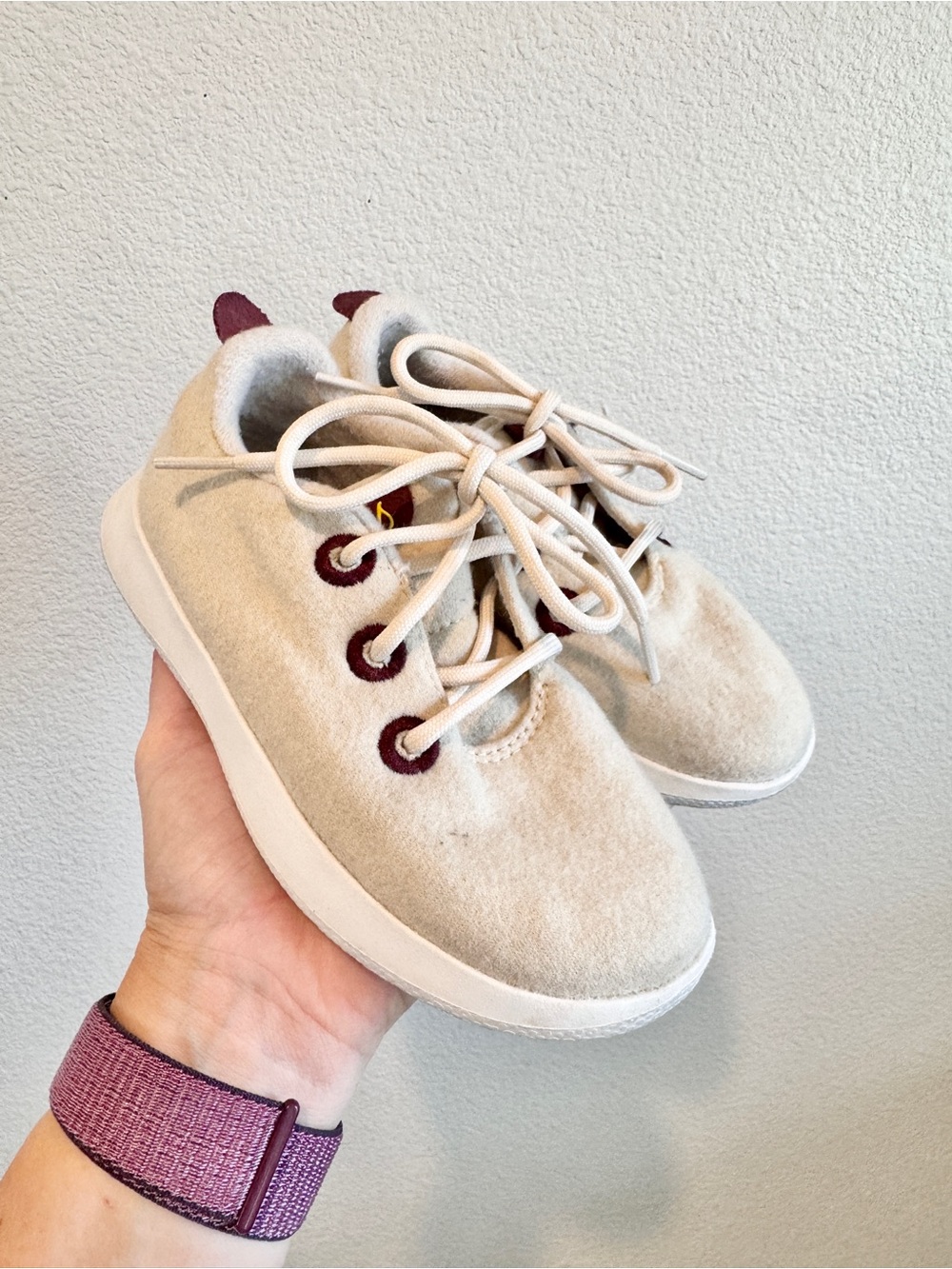 Allbirds Smallbirds Wool Runners Toddlers 12 Cream Burgundy Merino Sneaker K12
